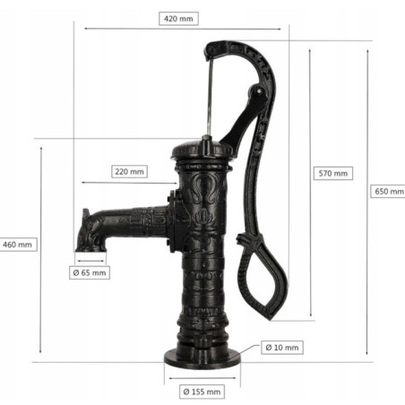 POMPA ABISYNKA RĘCZNA OGRODOWA OZDOBNA CZARNA ŻELIWNA DO WODY MOCNA WYDAJNA