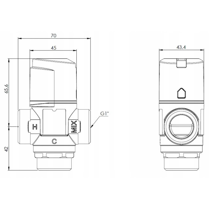 ZAWÓR TERMOSTATYCZNY MIESZAJĄCY 1" ATM 561 DN 20, 20-43°C, 2,5 m3/h AFRISO