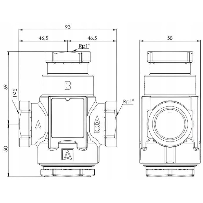 ZAWÓR TEMPERATUROWY OCHRONY POWROTU KOTŁA ATV334 DN25 Ø 1" 9m/h 50°C AFRISO