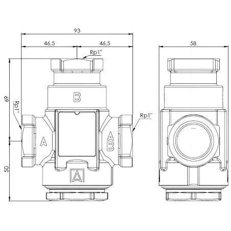 ZAWÓR TEMPERATUROWY OCHRONY POWROTU KOTŁA ATV334 DN25 Ø 1" 9m/h 50°C AFRISO