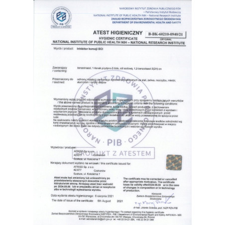 INHIBITOR KOROZJI OSADÓW DO OCHRONY INSTALACJI C.O KONCENTRAT BCI AFRISO