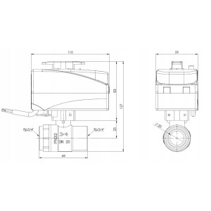2-DROGOWY ZAWÓR KULOWY Z SIŁOWNIKIEM BEV DN25 1" 230 V AC NC AFRISO