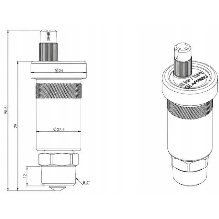 ODPOWIETRZNIK AUTOMATYCZNY AUTOMAT MOSIĘŻNY AFRISO 1/2" Z ZAWOREM STOPOWYM