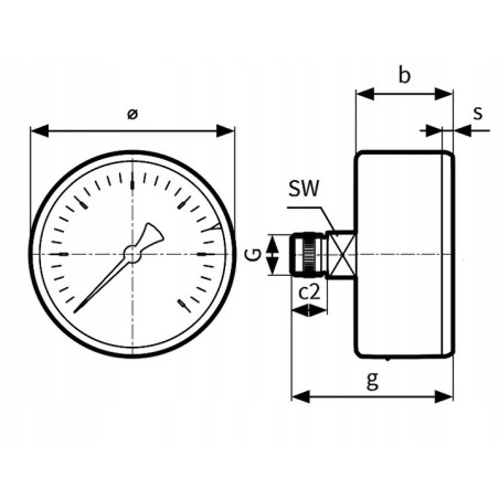 MANOMETR AXIALNY TYLNY 1/4 63mm 0-6 BAR RF AFRISO