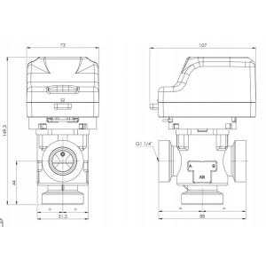 ZAWÓR 3-DROGOWY STREFOWY 5/4 CALA AZV 844 AFRISO DN25 Kvs13 m/h 230V AFRISO