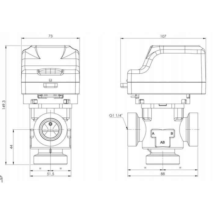 ZAWÓR 3-DROGOWY STREFOWY 5/4 CALA AZV 844 AFRISO DN25 Kvs13 m/h 230V AFRISO