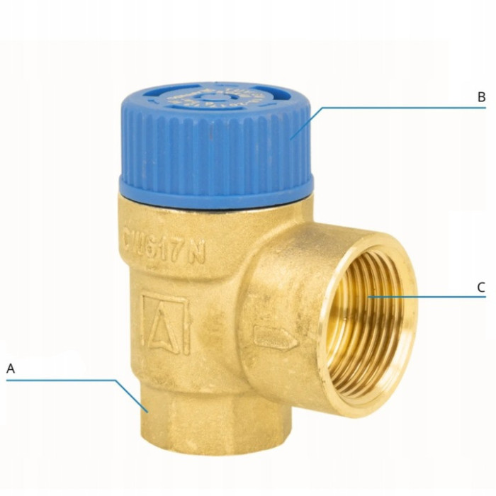 ZAWÓR BEZPIECZEŃSTWA DO INSTALACJI CWU 6 BAR 1/2'' x 3/4" GW AFRISO