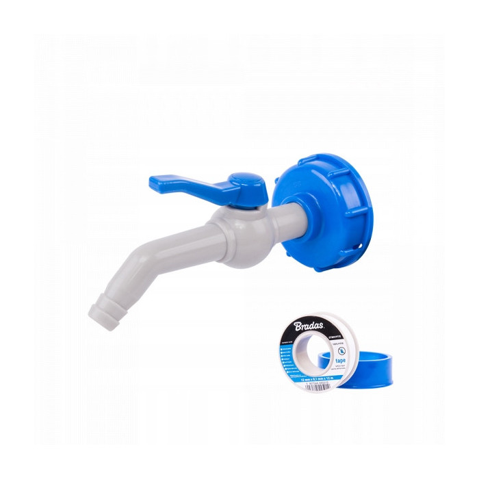 Kran IBC 45° z przyłączem IBCS60x6 na wąż 19 mm z taśmą PTFE Mausera bradas