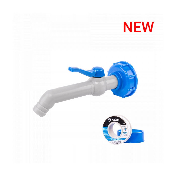 Kran IBC 45° z przyłączem IBCS60x6 na wąż 25 mm z taśmą PTFE Mauzer bradas