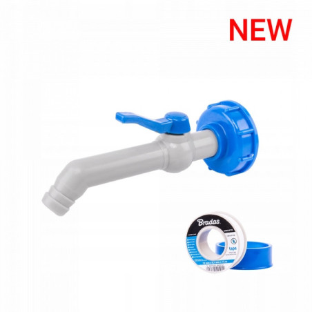 Kran IBC 45° z przyłączem IBCS60x6 na wąż 25 mm z taśmą PTFE Mauzer bradas