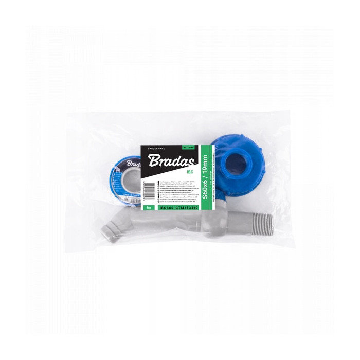 Kran IBC 45° z przyłączem IBCS60x6 na wąż 25 mm z taśmą PTFE Mauzer bradas