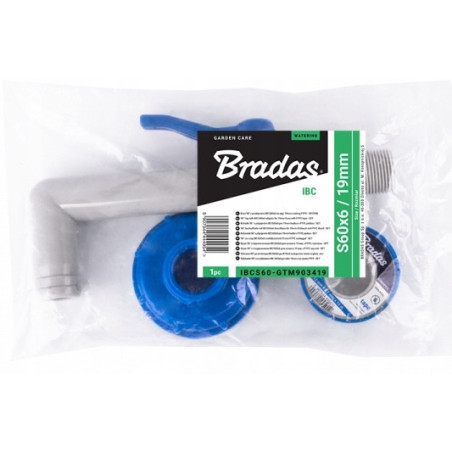 Kran IBC 45° z przyłączem IBCS60x6 na wąż 25 mm z taśmą PTFE Mauzer bradas