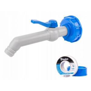 Kran IBC 45° z przyłączem IBCS60x6 na wąż 25 mm z taśmą PTFE Mauzer bradas