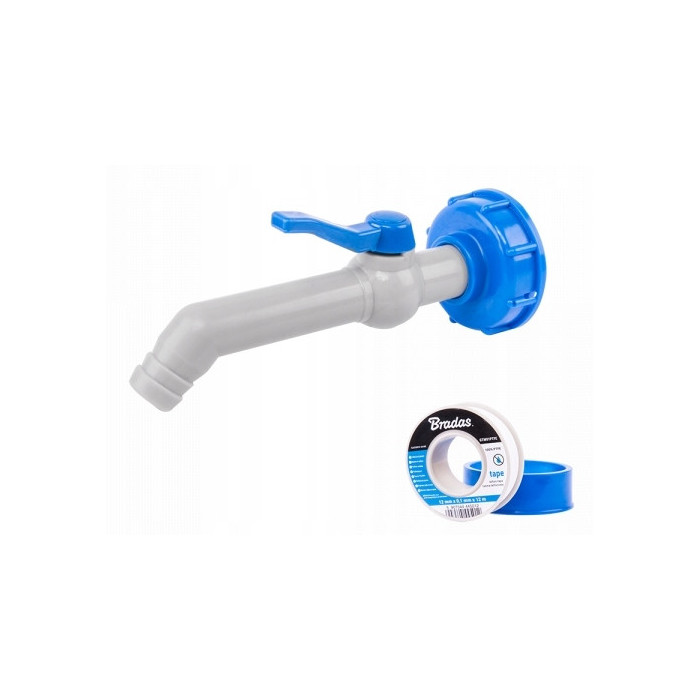 Kran IBC 45° z przyłączem IBCS60x6 na wąż 25 mm z taśmą PTFE Mauzer bradas