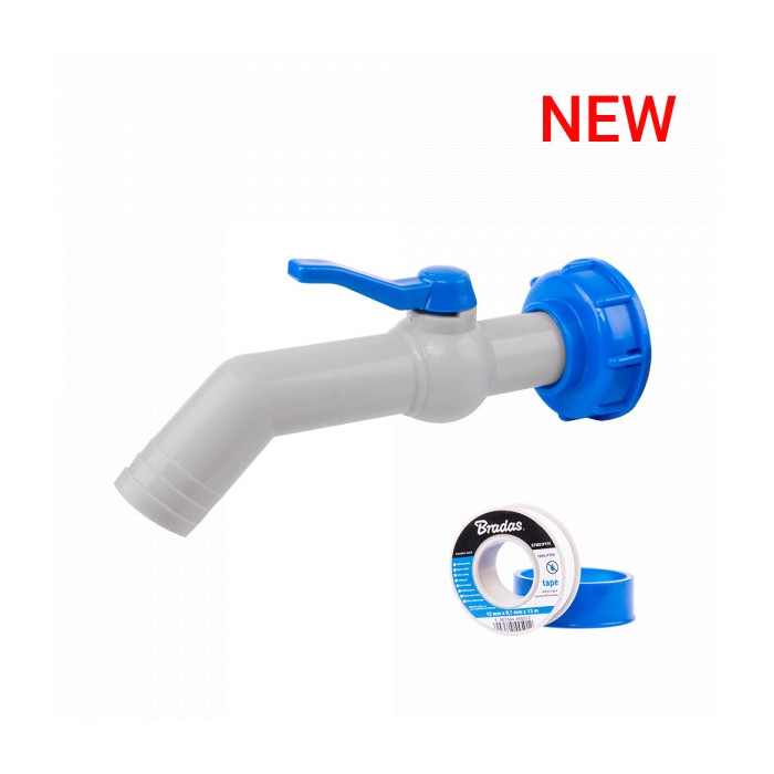 Kran IBC 45° z przyłączem IBCS60x6 na wąż 32 mm z taśmą PTFE Mauzer bradas