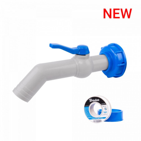 Kran IBC 45° z przyłączem IBCS60x6 na wąż 32 mm z taśmą PTFE Mauzer bradas