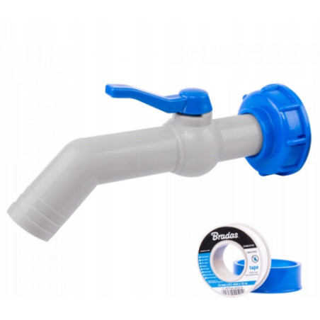 Kran IBC 45° z przyłączem IBCS60x6 na wąż 32 mm z taśmą PTFE Mauzer bradas