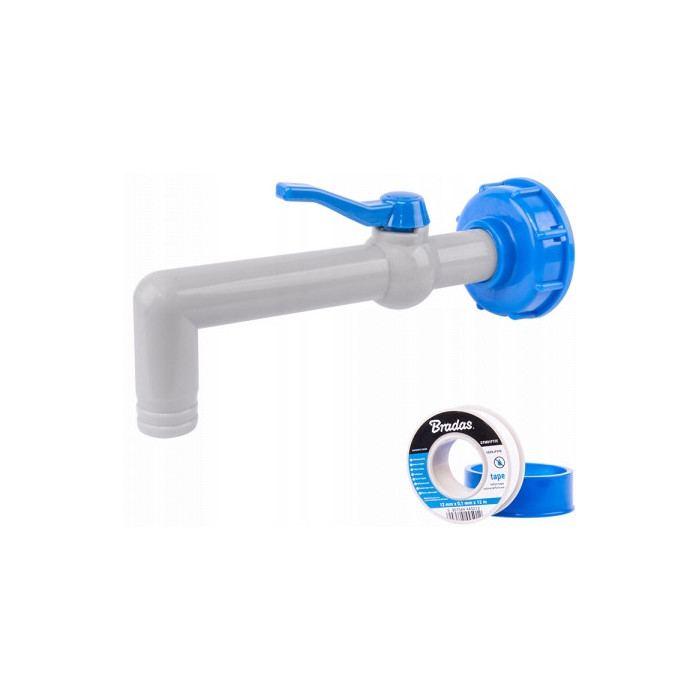 Kran IBC 90° z przyłączem IBCS60x6 na wąż 25 mm z taśmą PTFE Mauzer bradas