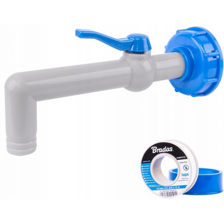 Kran IBC 90° z przyłączem IBCS60x6 na wąż 25 mm z taśmą PTFE Mauzer bradas