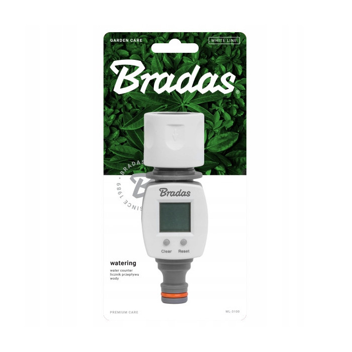 Licznik przepływu wody z szybkozłączką oraz nyplem WHITE LINE Bradas