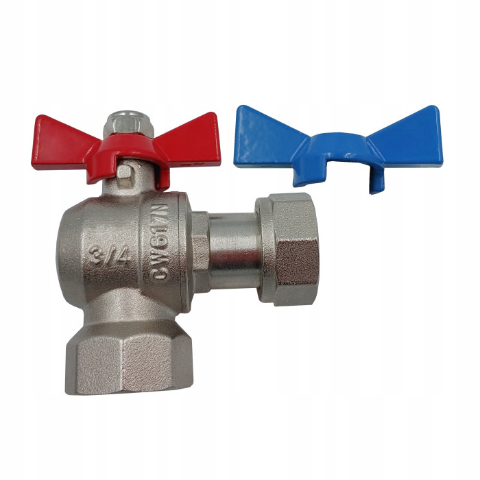 ZAWÓR KULOWY PROSTY Z PÓŁŚRUBUNKIEM I DŁAWIKIEM 3/4 X 3/4 DO KOTŁA