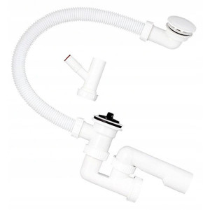 Syfon wannowy nadstropowy z wyjściem na pralkę sitko metalowe hydroland