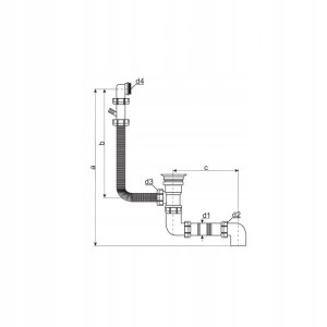 Syfon wannowy przelewowo spustowy z wyjściem na pralkę sitko metalowe