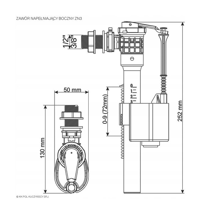 ZAWÓR NAPEŁNIAJĄCY DO WC BOCZNEGO ZASILANIA UNIWERSALNY 1/2 / 3/8 DIAMOND