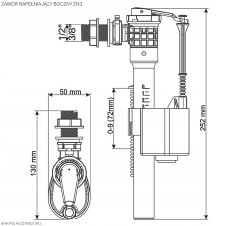 ZAWÓR NAPEŁNIAJĄCY DO WC BOCZNEGO ZASILANIA UNIWERSALNY 1/2 / 3/8 DIAMOND