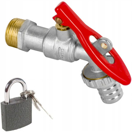 Zawór czerpalny z dławikiem i złączką węża na kłódkę + kłódka 3/4