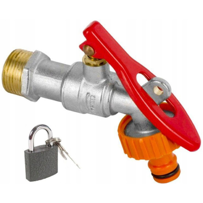 Zawór czerpalny z dławikiem i szybkozłączką na kłódkę + kłódka 1/2