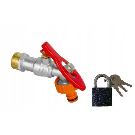 Zawór czerpalny z dławikiem i szybkozłączką na kłódkę + kłódka 1/2
