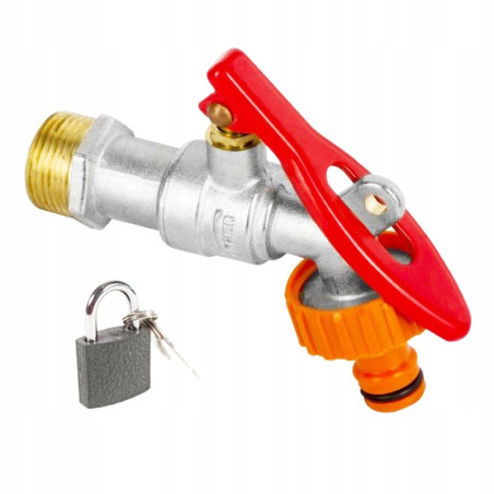 Zawór czerpalny z dławikiem i szybkozłączką na kłódkę + kłódka 3/4