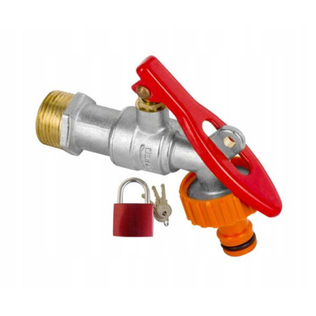 Zawór czerpalny z dławikiem i szybkozłączką na kłódkę + kłódka 3/4