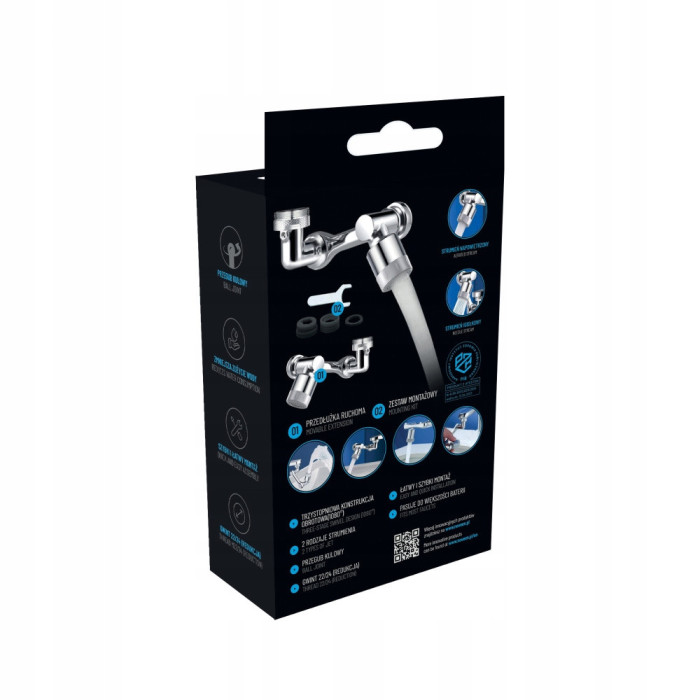 PRZEDŁUŻKA KRANU BATERII OBROTOWA AERATOR PERLATOR METAL 2W1 1080° m22/24