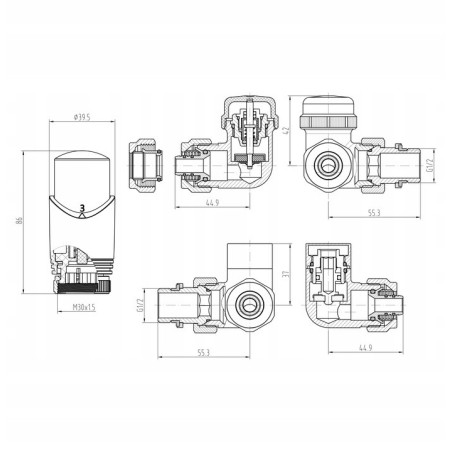 ZAWÓR TERMOSTATYCZNY OSIOWY GRZEJNIK BIAŁY LEWY