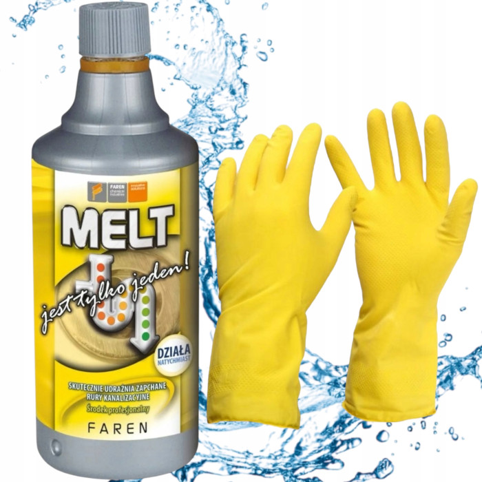 MELT ŚRODEK UDRAŻNIANIA RUR SYFONÓW KANALIZACYJNYCH 750ML RĘKAWICE GRATIS !