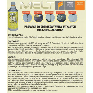 MELT ŚRODEK UDRAŻNIANIA RUR SYFONÓW KANALIZACYJNYCH 750ML RĘKAWICE GRATIS !