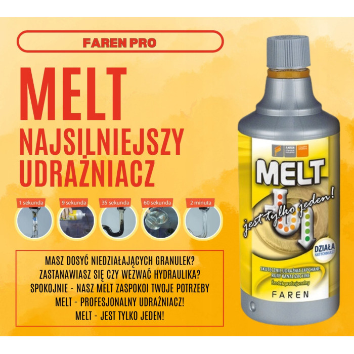 MELT ŚRODEK UDRAŻNIANIA RUR SYFONÓW KANALIZACYJNYCH 750ML RĘKAWICE GRATIS !
