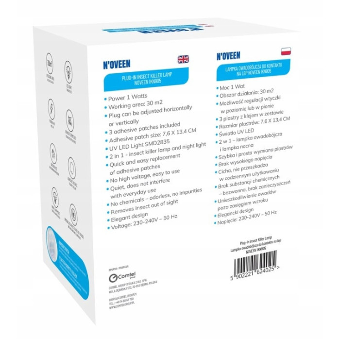 Lampka owadobójcza do kontaktu na lep IKN905 UV NOVEEN IKN905