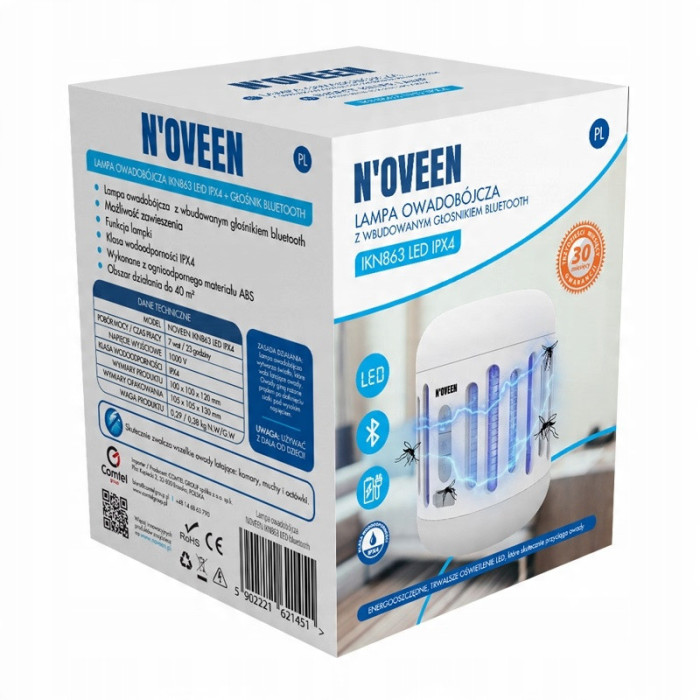 Lampa owadobójcza z głośnikiem bluetooth IKN863 LED IPX4 zwalcza komary