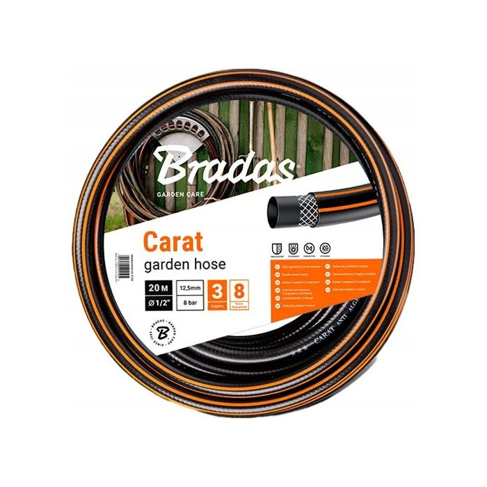 WĄŻ OGRODOWY MOCNY 3-WARSTWOWY ZBROJONY Bradas CARAT 1/2" 50 m