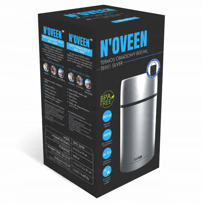 Termos obiadowy 800 ml MENAŻKA POJEMNIK TERMICZNY NA ZUPĘ NOVEEN Silver