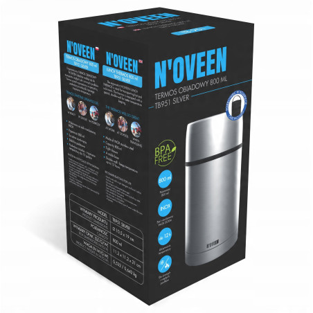 Termos obiadowy 800 ml MENAŻKA POJEMNIK TERMICZNY NA ZUPĘ NOVEEN Silver