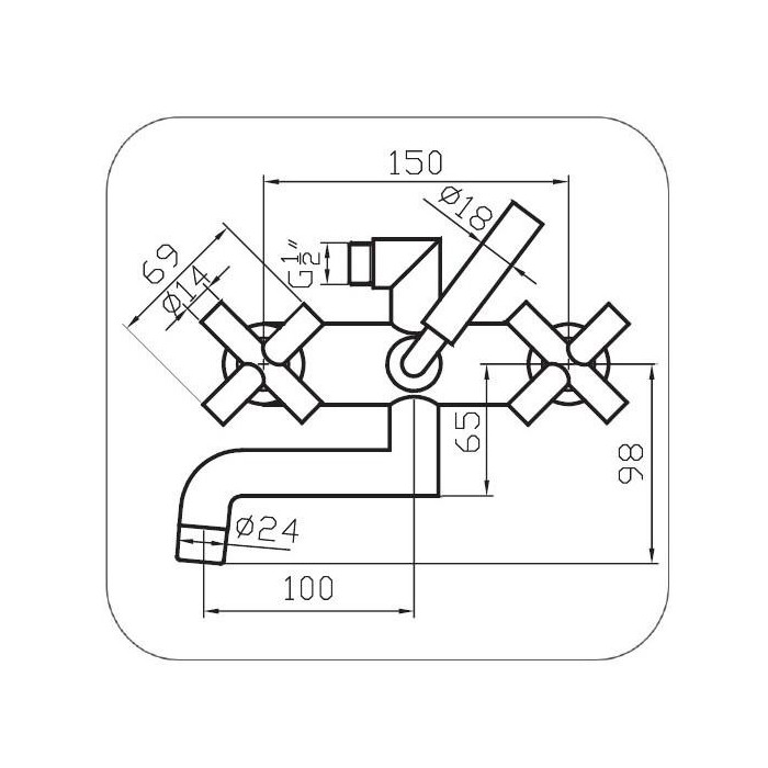 Bateria wannowo - prysznicowa MIESZAJĄCA dwuuchwytowa ścienna Diamond Jawa
