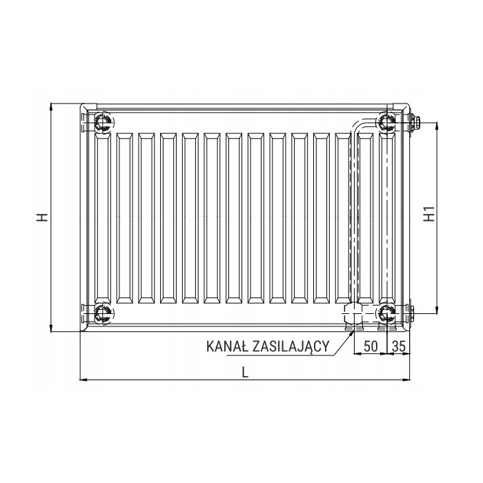 GRZEJNIK PANELOWY STALOWY DWUPŁYTOWY PODŁĄCZENIE DOLNE DIAMOND V22 40x140cm