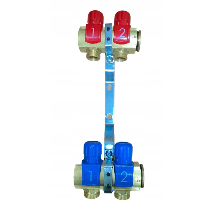 Rozdzielacz 2 sekcje do grzejników c.o. ZAWORAMI REGULACYJNYMI