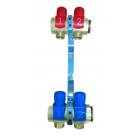 Rozdzielacz 2 sekcje do grzejników c.o. ZAWORAMI REGULACYJNYMI