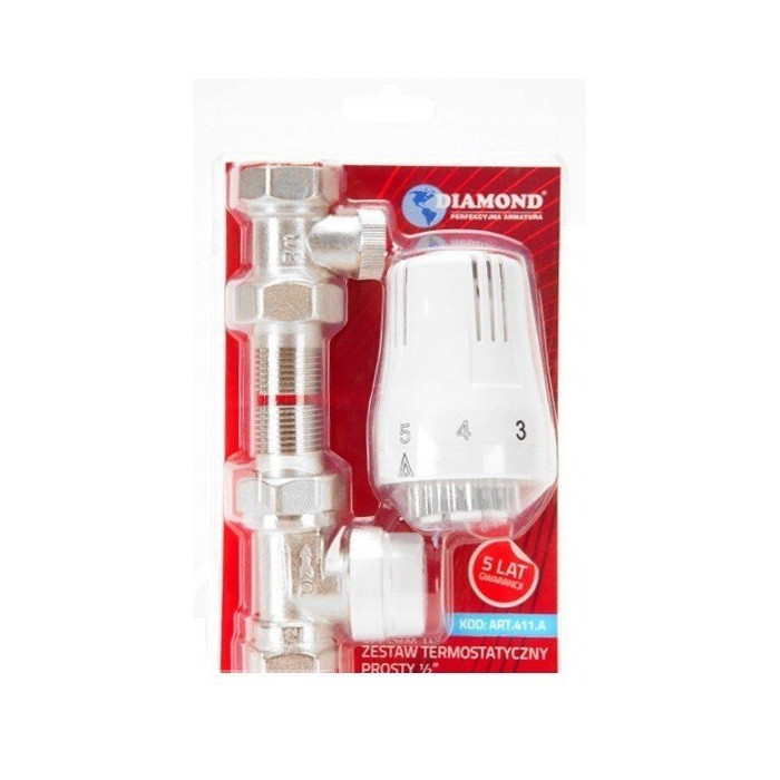 Zestaw termostatyczny prosty z głowicą Diamond 1/2 DN15