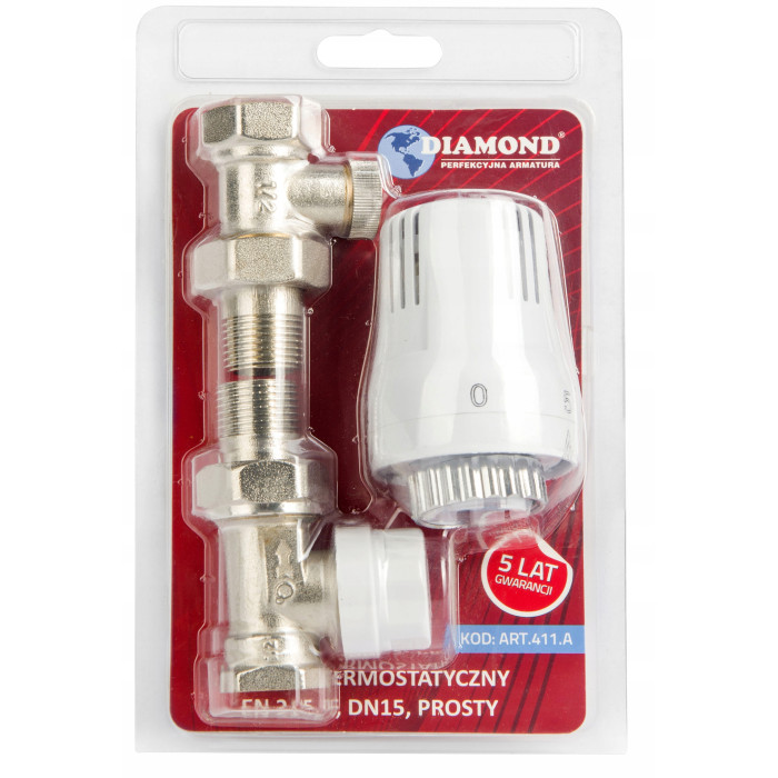 Zestaw termostatyczny prosty z głowicą Diamond 1/2 DN15